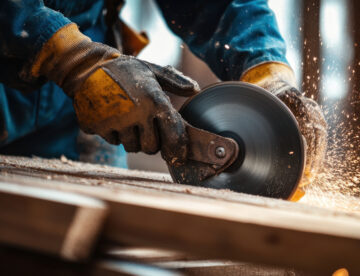 Close up of a construction worker using a grinder