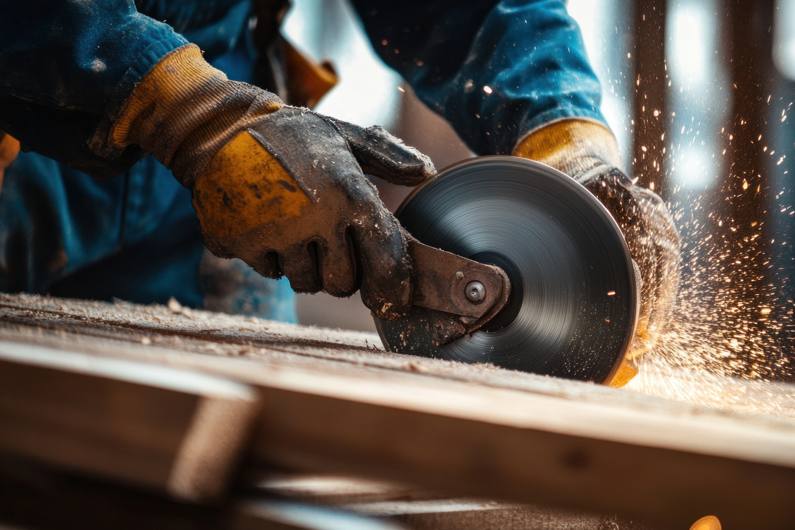 Close up of a construction worker using a grinder