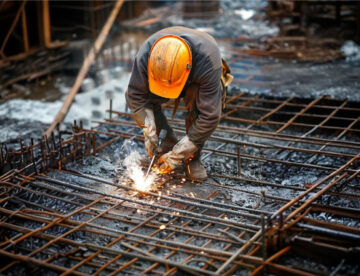 Image showing a construction worker on site undertaking hot works (welding)