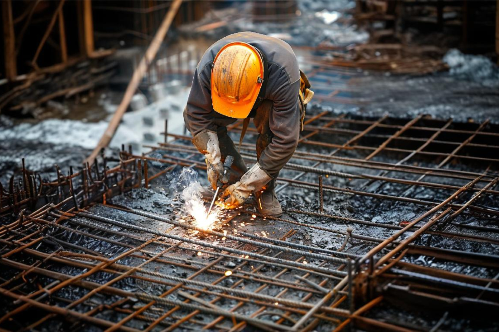 Image showing a construction worker on site undertaking hot works (welding)