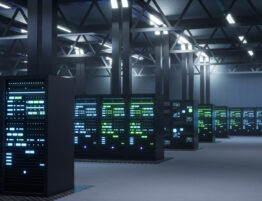 Inside a data centre with rows of servers