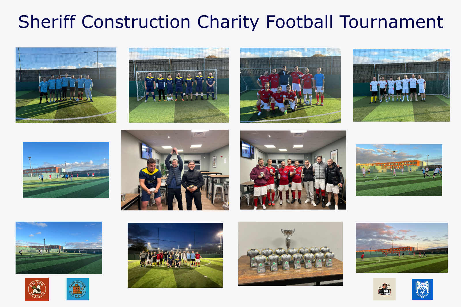 Collage of images from Sheriff's Charity Football Tournament showing all the teams, on the pitch moments and the trophy presentation