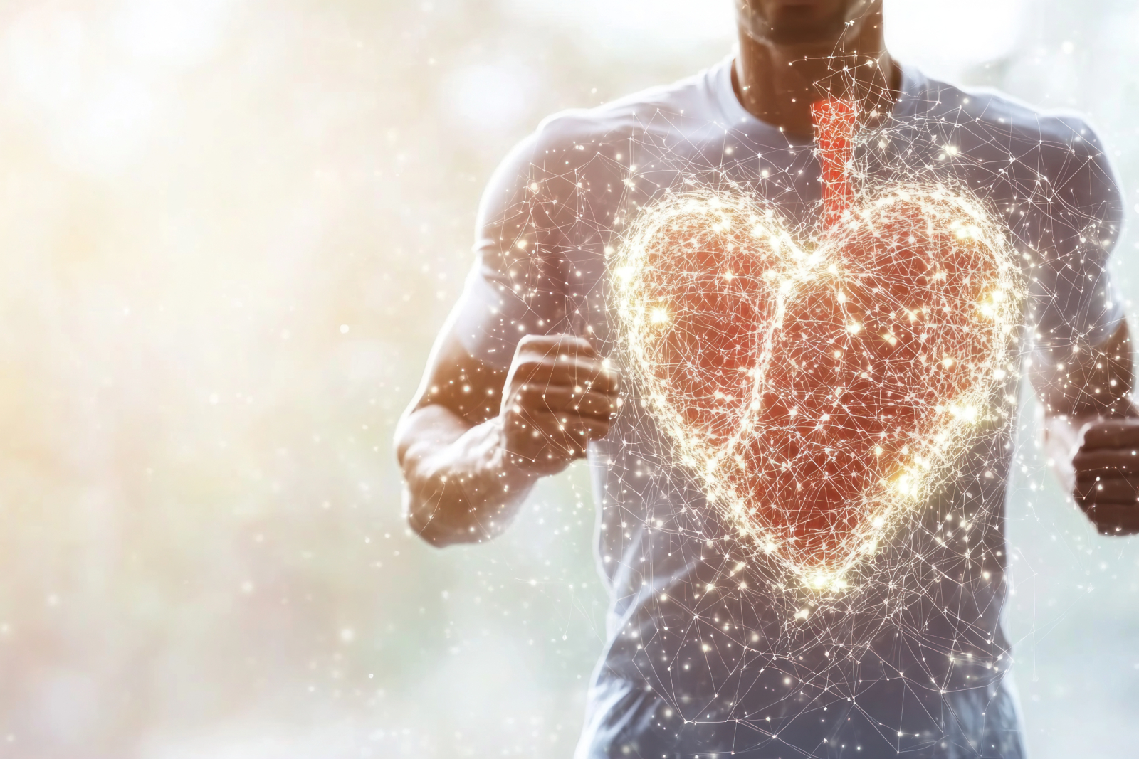 Close up of a man with a heart image superimposed over his t-shirt